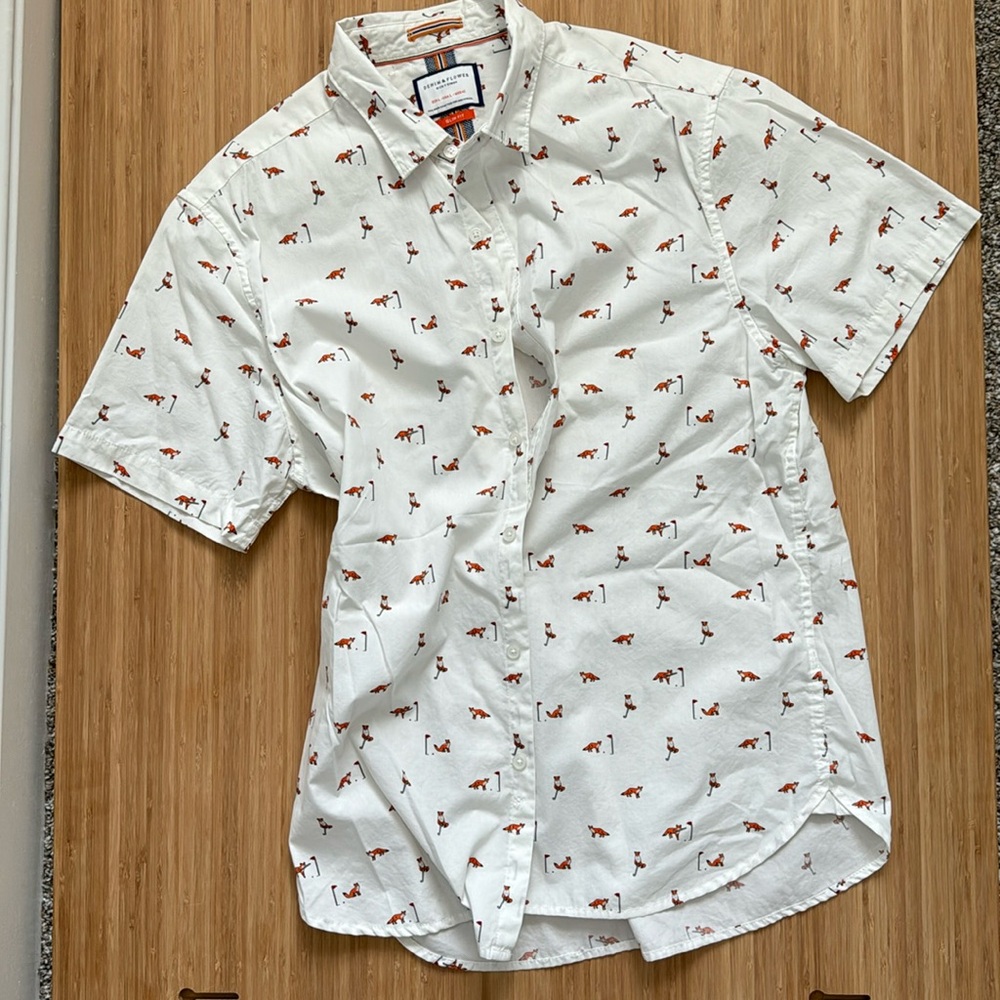 Denim ad Flower short sleeve button down size L